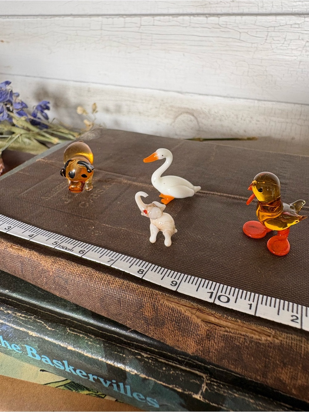 Set of Four Mini Glass Animal Figurines - Swan, Duck, Bunny, Bear